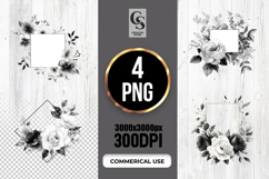 Black White Floral Frame Clipart Sublimation PNG Product Image 1