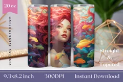 Colorful Mermaid Tumbler Wrap Design, Mermaid Sublimation Product Image 1