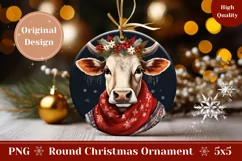 Christmas Ornament PNG, Winter Cow Sublimation Ornament Product Image 1
