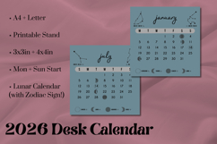 2026 Printable Desk Calendar - Zodiac | Teal Blue Product Image 1