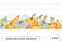 Watercolor Autumn Pumpkins Border png Product Image 1