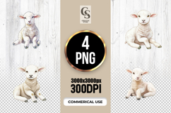 Watercolor Baby Lamb Pink Bow Clipart Sublimation PNG Product Image 1