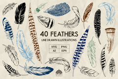Feathers line art collection Svg Png Eps Product Image 1