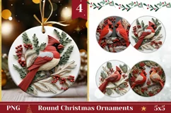 3D Christmas Round Sign, 3D Red Cardinals Ornament Design Product Image 1