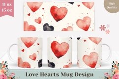 Cute Hearts Mug Wrap, Red Love Hearts Mug Template Product Image 1