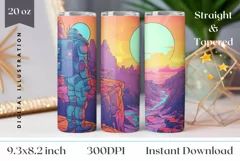 Vintage Sci-Fi Tumbler Wrap, Astronaut Tumbler Sublimation Product Image 1