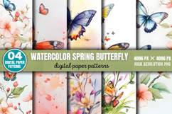 Watercolor Spring Butterfly Background Paper PNG Product Image 1