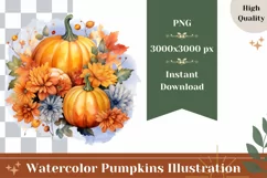 Watercolor Pumpkins PNG, Watercolor Pumpkins Sublimation Product Image 1
