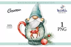 Watercolor Christmas gnome in tea mug, Gnome PNG Product Image 1