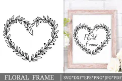 Floral Wreath Svg Cut File. Heart Leaves Frame Png Clipart. Product Image 1