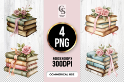 Vintage Floral Book Stack Clipart Sublimation PNG Product Image 1