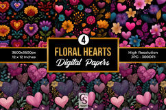 Floral Hearts Digital Paper Pattern Product Image 1