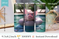 Funny Pig Tumbler Wrap Design, Summer Animals Tumbler PNG Product Image 1