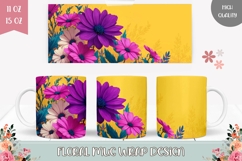 Purple Flowers Mug Template, Yellow Mug Sublimation Design Product Image 1
