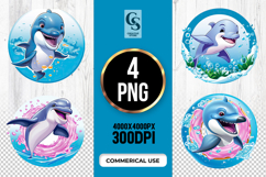 Cute Cartoon Dolphin Splash Clipart Sublimation PNG Product Image 1
