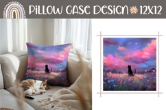 Sunset Pillow Template, Black Cat Pillow Sublimation Product Image 1