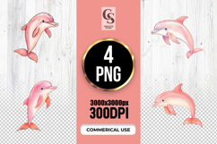 Cute Pink Dolphin Watercolor Clipart Sublimation PNG Product Image 1