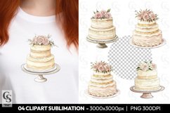 Floral Wedding Cake Elegant Clipart Sublimation PNG Product Image 1