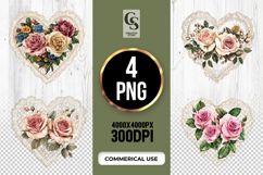Vintage Floral Heart Clipart Sublimation PNG Product Image 1