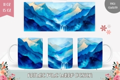 Watercolor Mountains Mug Wrap, Waterfall Mug Template Product Image 1