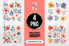 Poppy Daisy Floral Watercolor Clipart Sublimation PNG Product Image 1