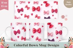 Pink Bows Mug Wrap Design, Love Hearts Mug Template Product Image 1