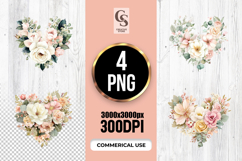 Watercolor Pastel Floral Heart Clipart Sublimation PNG Product Image 1