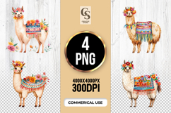 Boho Floral Llama Watercolor Clipart Sublimation PNG Product Image 1