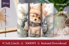 Christmas Tumbler Wrap, Watercolor Christmas Dog Tumbler PNG Product Image 1