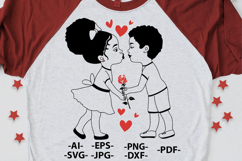 Valentine SVG PNG Kids Kissing with Rose, Black Love Clipart Product Image 1