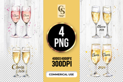 Cheers 2026 Champagne Glass Clipart Sublimation PNG Product Image 1