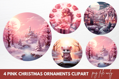 Pink Christmas Ornaments Clipart Sublimation Product Image 1