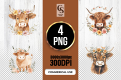 Highland Cow Floral Clipart Sublimation PNG Product Image 1