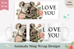 Love You Mug Design, Floral Mug Wrap, Koala Mug Print Product Image 1