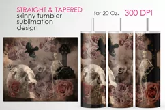 Gothic skull floral Skinny tumbler sublimation design Product Image 1