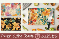 Retro Grunge Paint Flowers Cutting Boards sublimation Design Product Image 1