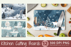 Snowy Winter Cottagecore Cutting Boards sublimation Design Product Image 1