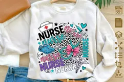 Nurse Nurse Nurse PNG Leopard Print, Cute Nurse Collage Subl Product Image 1