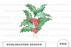 Watercolor Winter Holly Bouquet png Product Image 1