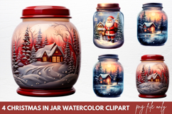 Christmas in Jar Watercolor Clipart PNG Product Image 1