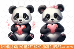 Animals Giving Heart Hand Sign, Watercolor Clipart Product Image 1