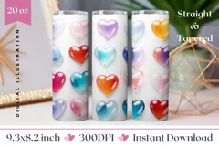 3d Glass Hearts Tumbler Design, Valentine's Day Sublimation Product Image 1