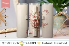 Floral Cross Sublimation Tumbler, Easter Tumbler Wrap Design Product Image 1