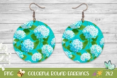 Floral Round Earrings, Hydrangea Round Earrings Sublimation Product Image 1