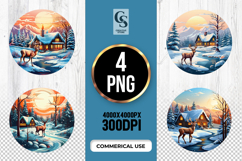 Deer Winter Cabin Landscape Clipart Sublimation PNG Product Image 1