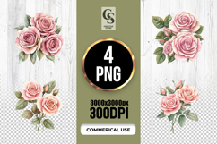 Pink Rose Flowers Clipart Sublimation PNG Product Image 1
