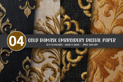 Gold Damask Embroidery Digital Paper Product Image 1