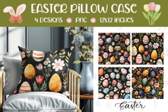 Cute Easter Pillow Template, Cartoon Easter Eggs Sublimation Product Image 1