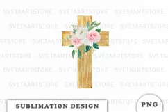 Watercolor Floral cross sublimation Png Product Image 1