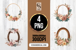 Watercolor Floral Oval Wreath Frame Clipart Sublimation PNG Product Image 1